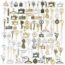 20/100 Stücke gemischter Großeinkauf von Nähwerkzeugserie, sortierter Charm Lineal Schere Nähwerkzeug Metall Vintage Anhänger für DIY Ohrringe Halsketten Schlüsselanhänger Schmuckherstellung Handwerks-Accessoires