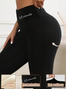 3D 刺绣厚羊毛保暖裤，附赠保暖地板袜，冬季