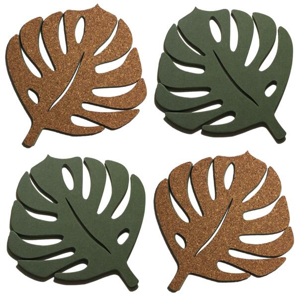 4 Descanso Suporte De Panela Travessa Folha Cortiça Natural