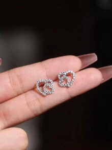 1 chiếc khuyên tai hình trái tim rỗng mạ bạch kim tinh xảo thời trang, phụ kiện trang sức dự tiệc cho nữ, quà tặng ngày lễ tình nhân cho bạn gái ngày lễ tình nhân - Bạc - Xem 4