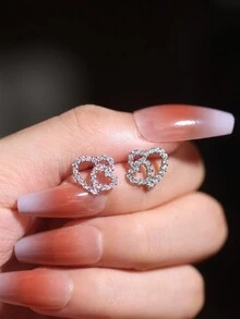 1 chiếc khuyên tai hình trái tim rỗng mạ bạch kim tinh xảo thời trang, phụ kiện trang sức dự tiệc cho nữ, quà tặng ngày lễ tình nhân cho bạn gái ngày lễ tình nhân - Bạc - Xem 3