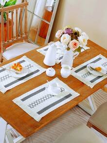 1/4/6pcs Bohemian Style Knitted Placemats, Non-Slip Heat-Resistant Linen Placemats For Home, Dining Room, Party, Wedding Decoration - Grey - View 3