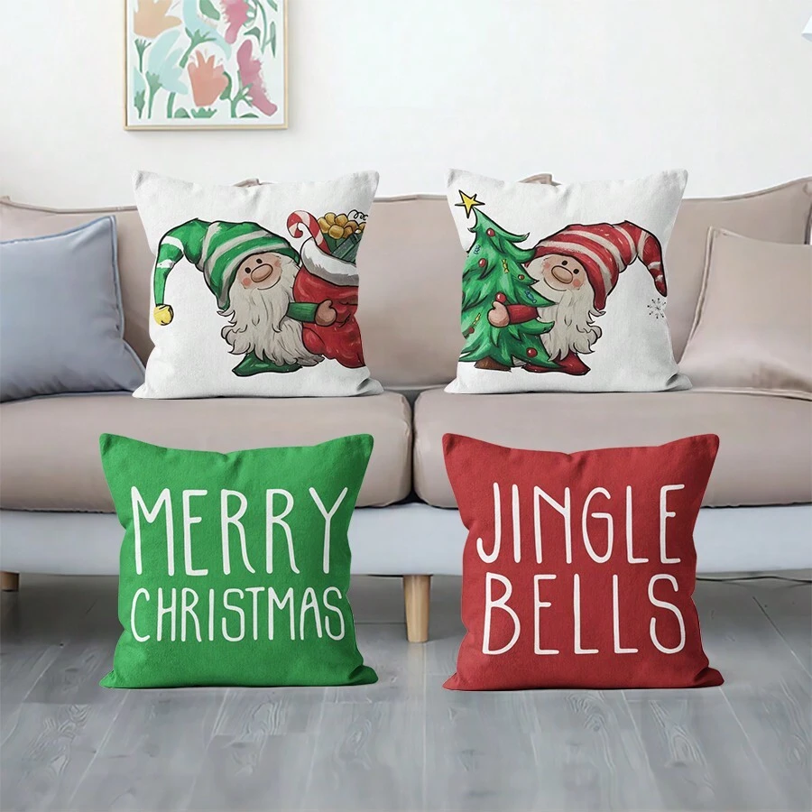 1 vỏ gối nhung mềm in họa tiết ông già Noel 45x45cm hai mặt, không có ruột - Dùng để trang trí tiệc, phòng ngủ, phòng khách, ghế sofa, ô tô - Nhiều màu - Xem 1