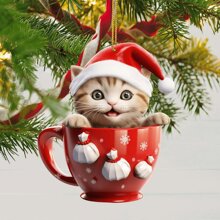 1 pièce Décoration de chat mignon plat 2D, décoration de Noël en acrylique à suspendre, décoration de fenêtre d'arbre de Noël, décoration de Noël suspendue