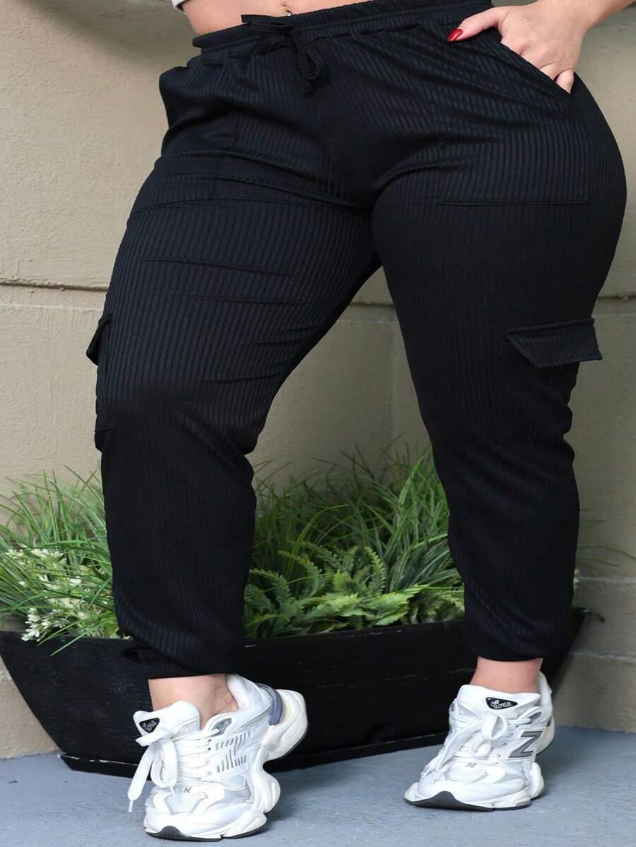 Women's Comfortable Cargo Jogger Pants With Pocket - Black - View 1