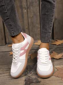 Giày thể thao phong cách Campus dành cho nữ, giày thường ngày đế dày phối màu mới mùa xuân và mùa thu năm 2024, giày chạy bộ đơn giản, đế bằng, nhẹ và thoải mái - Hồng - Xem 4