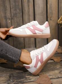 Giày thể thao phong cách Campus dành cho nữ, giày thường ngày đế dày phối màu mới mùa xuân và mùa thu năm 2024, giày chạy bộ đơn giản, đế bằng, nhẹ và thoải mái - Hồng - Xem 2