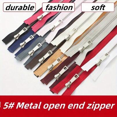 5pcs #5 Metal Smooth Zippers, 40cm/15.74in, 50cm/19.68in, 60cm/23.62in, 70cm/27.55in, 80cm/31.49in, Silver Teeth, For Jackets, Denim Coats