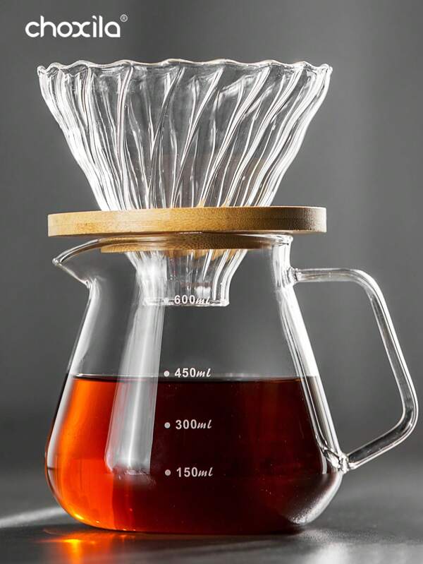 choxila 2pcs/Set, Pour Over Coffee Maker Set, Glass Coffee Pot And Filter Cup With Bamboo Stand, Glass Carafe And Coffee Dripper, Drip Coffee Maker Set For Home Or Office, 1-4 Cups Back To School