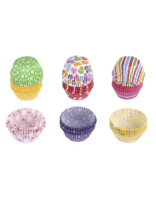 100 件烤箱友好型松饼纸杯蛋糕衬垫，耐热防油烘焙杯