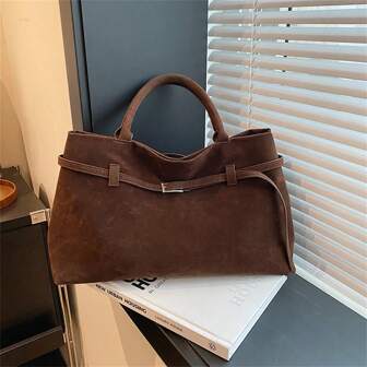 Retro Suede Tote Bag, Large Capacity Shopping Bag, Fashion PU Leather Shoulder Bag For Daily Use & Work, Autumn And Winter Hot Women Bag, Suede Purse
