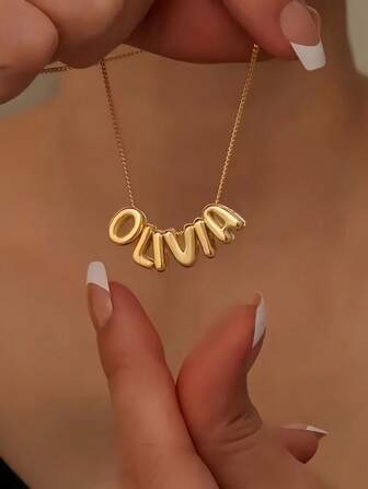 1pc Customized Bubble Letter Necklace, Design, Personalized Gifts For Friends, Couples And Family Silver,Gold Stylish,Fall Fashion,Vintage,Contracted,Simple,Soccer Mom,Casual,Cuties Custom,Personalized,Unique Ideal Gifts For Her Girlfriend,Mom,Family,Friends For Anniversaries,For Birthdays,For Daily Wear,For Prom,For Mother's Day,For Valentine's Day,For Graduation,For Weddings,School Supplies,Back To School,For Office,For School,For Classroom,For Teacher Gifts,For University,For Colleague,For Dorm Rooms,For Teacher,For Boys And Girls,For Teenagers,Junior High School Students,Middle School Students,High School Senior High School Students,College Students,University Students,Freshman,Sophomore,Underclassmen,Delicate Romance,Silver Stylish