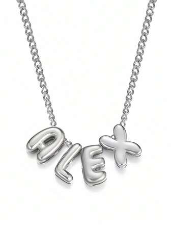 1 pieza Collar personalizado con letra de burbuja, diseño, regalos personalizados para amigos, parejas y familiares de plata, oro, con estilo, de moda de otoño, vintage, sencillo, mamá de fútbol, casual, lindos, personalizados, únicos, regalos ideales para ella, novia, mamá, familia, amigos para aniversarios, cumpleaños, uso diario, baile de graduación, Día de la Madre, San Valentín, graduación, bodas, útiles escolares, regreso a la escuela, para la oficina, para la escuela, para el aula, para regalos de maestros, para la universidad, para colegas, para dormitorios, para maestros, para niños y niñas, para adolescentes, estudiantes de secundaria, estudiantes de preparatoria, estudiantes universitarios, estudiantes universitarios, estudiantes de primer año, estudiantes de segundo año, estudiantes de cursos inferiores, delicada romance, estilo plateado