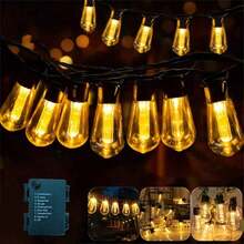 1 dây đèn LED hộp pin chống nước với bóng đèn Edison S14 cổ điển 20/10, thích hợp để tạo không khí và chiếu sáng trong nhiều hoạt động trang trí ngoài trời, cắm trại, đám cưới, tiệc tùng và lễ kỷ niệm ngày lễ, đèn chiếu sáng ngoài trời cho lối đi, sân, hiên - màu ấm - Xem 3