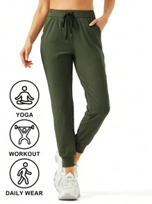 Women's Joggers Pants Pockets Drawstring Running Sweatpants For Women Lounge Workout Jogging - Army Green - View 3