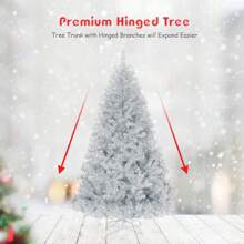 6Ft Hinged Unlit Artificial Silver Tinsel Christmas Tree Holiday W/Metal Stand - Silver - View 6