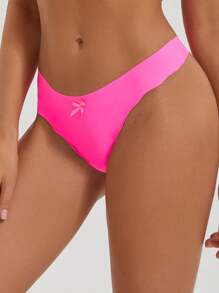 1pc Women Low Waist Seamless Lace Trim Thong Panty, Rose Red
