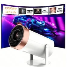 AMX100 迷你投影仪，基本款 200ANSI 流明便携式投影仪，带自动梯形校正、40 英寸 - 130 英寸屏幕、180° 翻转、圆形设计影院投影仪 - 查看 1