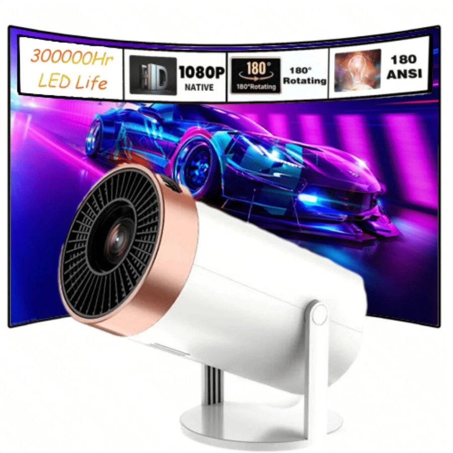 AMX100 迷你投影仪，基本款 200ANSI 流明便携式投影仪，带自动梯形校正、40 英寸 - 130 英寸屏幕、180° 翻转、圆形设计影院投影仪 - 查看 1