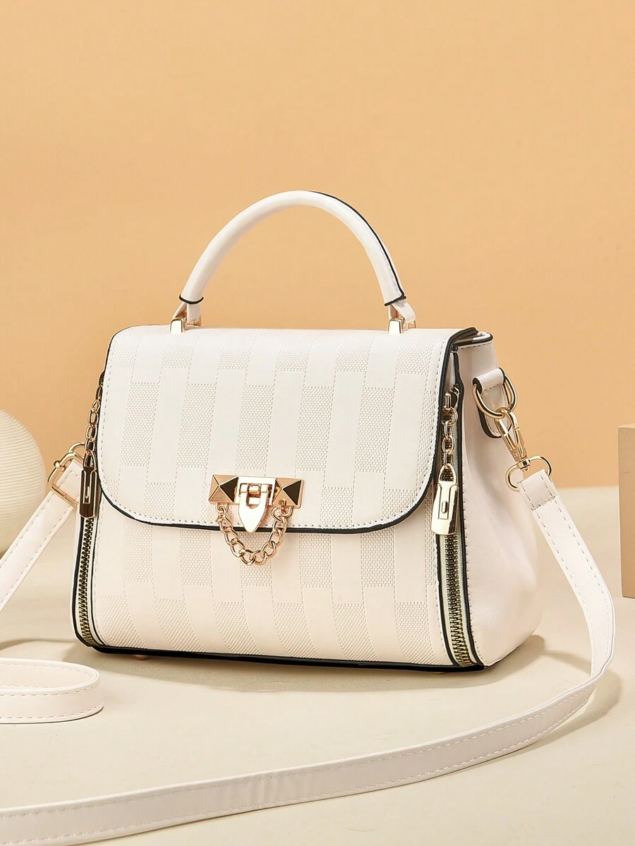 全新时尚女士格子手提包 - 米色 - 查看 1