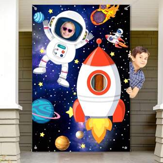 Striscione con foto dello spazio per cabina fotografica, sagoma fotografica con viso di astronauta, decorazione per feste di compleanno, accessori per foto a tema spaziale, regali per feste a tema spaziale