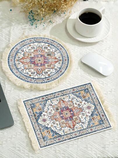 地毯图案流苏鼠标垫，办公腕托鼠标垫，可作杯垫使用，返校季游戏鼠标垫，办公桌配件，办公用品，办公桌配件，鼠标垫，办公桌专用鼠标垫