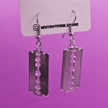 1 Pair Of Fake Razor Earrings Antiallergic Stainless Steel Silver Stainless Steel - Plateado - Ver 2