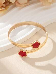 1 件欧美风格简约花朵设计重叠开口手镯 - 星星 - 查看 3