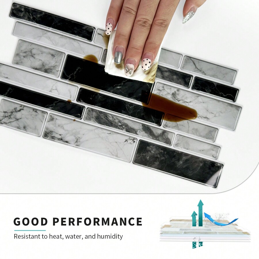 12PCS Kitchen Stickers SelfAdhesive PVC Floor Tiles AntiMarble