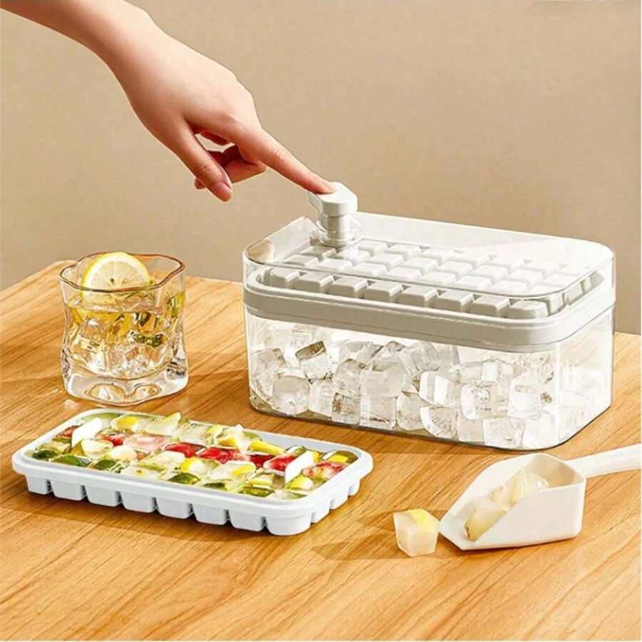 Cubitera Hielo con Tapa, Moldes de Cubitos, Moldes de Cubitos Hielo, Bandejas de Cubitos de Hielo, Reutilizable 64 Ice Cube Maker Tray Silicone - Blanco - Ver 1