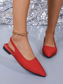 时尚尖头鞋女式低帮奶奶鞋平底一脚蹬女士乐福鞋 - 紅色 - 查看 2