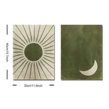 2pcs Set Unframed Green Moon Sun Retro Boho Art Poster Bohemian Abstract Minimalist Vintage Painting Canvas Print Minimalist Wall Picture For Dorm,Living Room,Apartment,Bedroom,Office,Modern Home Decoration - Multicolor - View 9