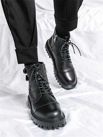 High Top Men Boots, Fashion European Style Side Zipper PU Leather Ankle Boots