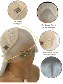 SALLYWELL 白色合成蕾丝前假发，适合女性和女孩，长而柔顺的直发，无需胶水，自然发际线，中分，耐热纤维材质。