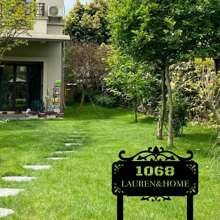 1 件经典风格可定制金属地址标志,带有优雅的卷轴装饰 - 适用于家庭和花园的杆式草坪牌匾 - 金属结构,适用于感恩节、婚礼派对展示标牌。 - 彩色 - 查看 4