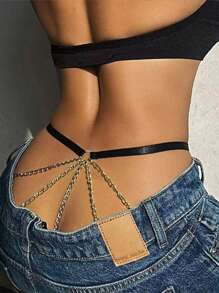 定制性感金属链内衣DIY拼接趣味丁字裤T裤定制任意字母,圣诞服装,圣诞礼物,圣诞快乐,定制圣诞内衣,狂欢 - 黑色 - 查看 3