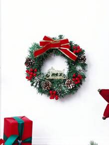 1pc Artificial Christmas Pine Cone, Red Berry & Bow Wreath Decor - Mini Hanging Ornament For Front Door, Fireplace, Dining Table, Home Decor