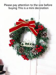 1pc Artificial Christmas Pine Cone, Red Berry & Bow Wreath Decor - Mini Hanging Ornament For Front Door, Fireplace, Dining Table, Home Decor
