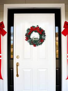 1pc Artificial Christmas Pine Cone, Red Berry & Bow Wreath Decor - Mini Hanging Ornament For Front Door, Fireplace, Dining Table, Home Decor