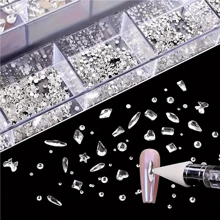 21 Grids Nail Accessories Set - 600pcs Clear AB Diamonds + 2500pcs Flat Rhinestones Mix Kit, DIY Crystal Gemstone For Nails, Shoes, Clothes, Jewelry Decoration - trắng - Xem 4