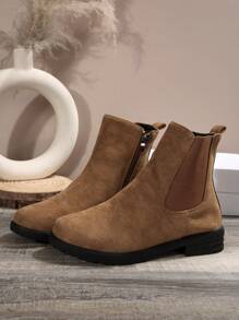 Women's Fashion Casual 3CM Flat Heel Vintage Round Toe Suede Leather Western Style Side Zipper Ankle Boots - Brown - View 8