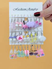10pcs/30pcs Cross-Border New Dopamine Cute Resin Small Fish, Strawberry, Pineapple, Heart, Ice Cream Dangle Earrings Set - Style6 - View 6