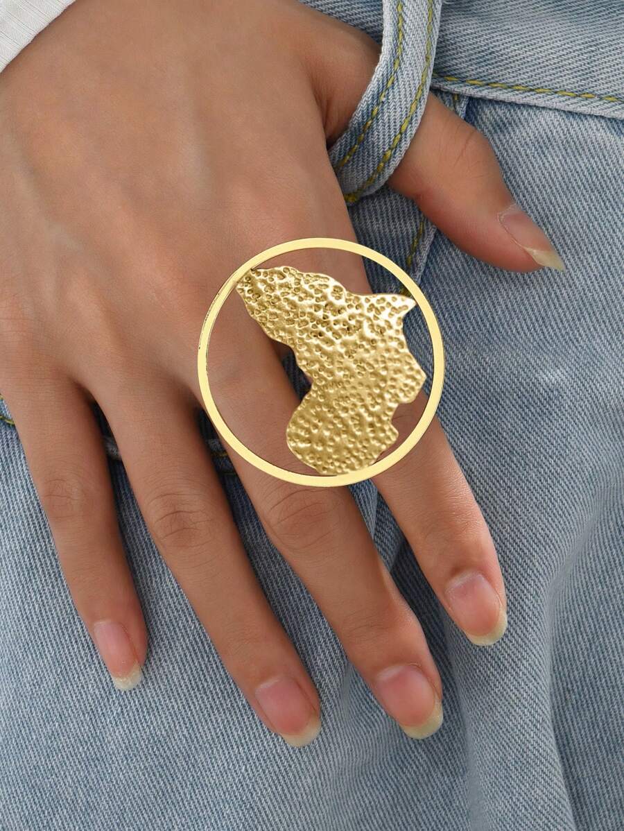 1 chiếc nhẫn đeo tay phong cách kim loại sáng tạo, thích hợp để đeo hàng ngày - Vàng - Xem 1