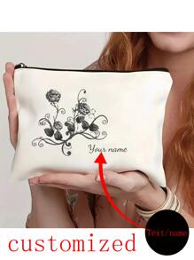 1pc Customizable Unique Fashion Simple Letter Lightweight Pouch For Phone, Cosmetics, Coins - Portable, Cute - Beige - View 2