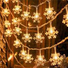 1pc 10/20/40/80 LED Snowflake String Lights, Battery Powered Christmas Fairy Lights For Holiday Party, Bedroom, Home Decor