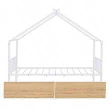Twin Size Metal House Bed With Two Drawers, White - 白色+金屬+雙如圖 - 查看 6