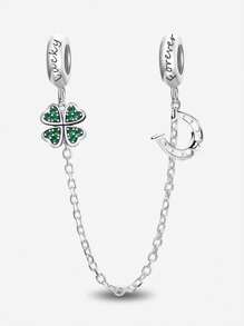 1 pieza Elegante corazón Trébol de cuatro hojas  de cadena de seguridad para mujeres Apto para pulseras Brazaletes Joyería DIY Regalos para citas Fina joyería para damas - Plateado - Ver 2