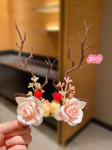 2 件儿童可爱彩色驯鹿鹿角圣诞发夹 - 彩色 - 查看 17