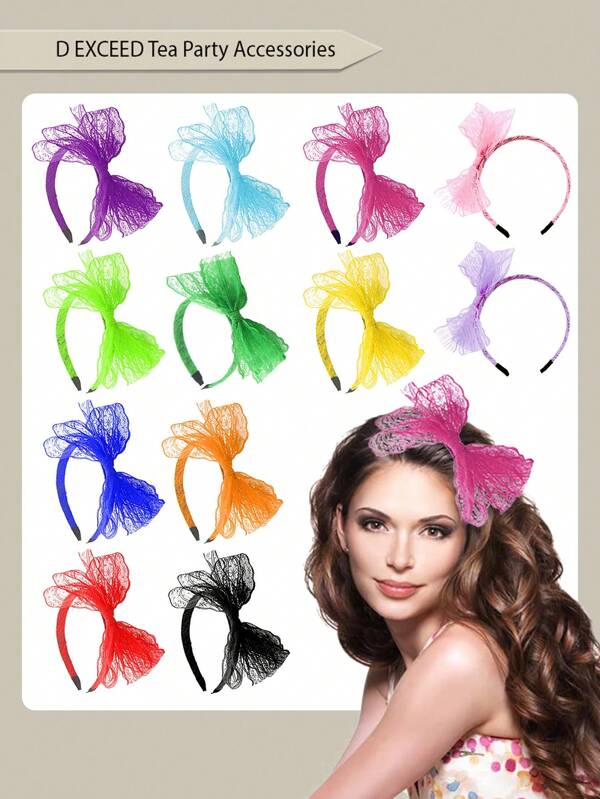 D EXCEED 1/3/6 pièces Fascinators en dentelle à nœud des années 50 avec serre-tête pour femmes. Plumes, maille, rubans, chapeau du Kentucky Derby, thé party, Halloween, accessoires de costume de fête années 80 rétro. Serre-tête en dentelle