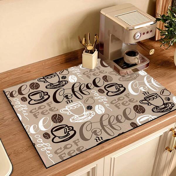 1pc Coffee Mat, Coffee Cup Drying Mat, Coffee Machine Countertop Mat, Coffee Enthusiast Rubber Tableware Drying Mat,  Kitchen Splash Proof Mat